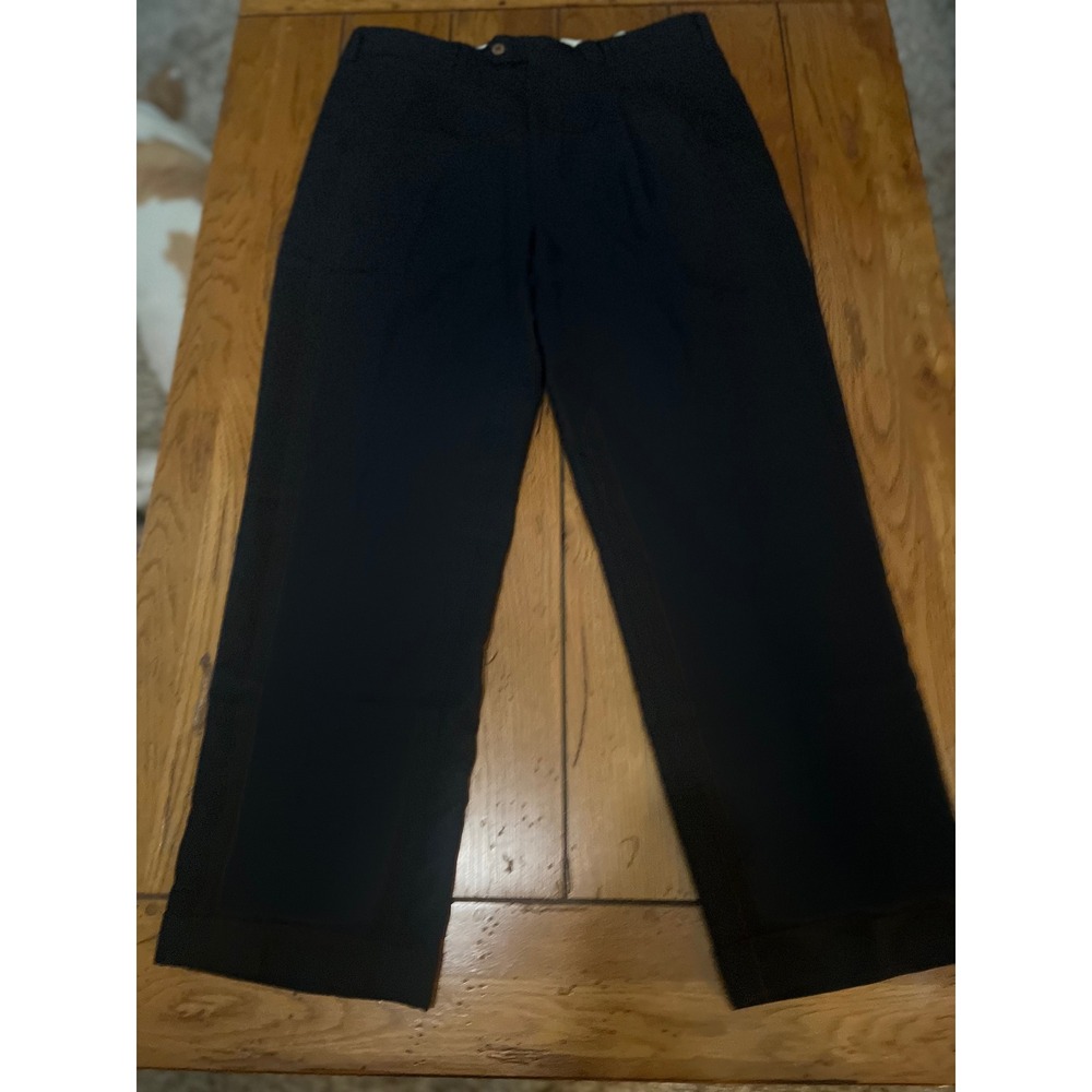 Geoffrey Beene Mens Black Double Pleated Cuffed Dress Pants Trousers 38x30